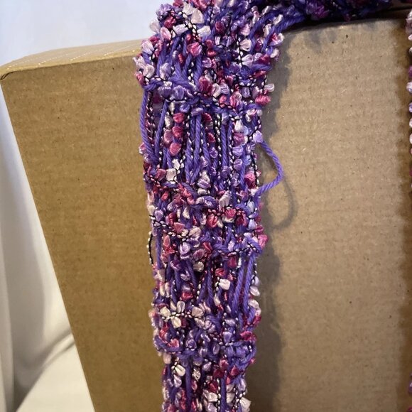 Shades of Purple Pink White Textured Open-weave Scarf with Fringe 68" x 5" - Picture 4 of 6